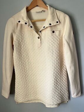 L.L. Bean Quilted Snap Front Placket Mockneck Cream Tunic Sweatshirt Size Small